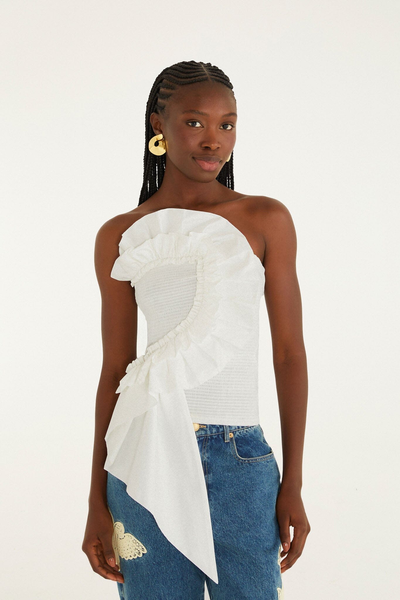 White Smocked Strapless Top-Tops/Blouses-Uniquities