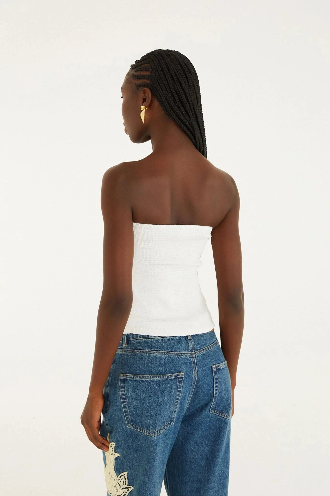 White Smocked Strapless Top-Tops/Blouses-Uniquities