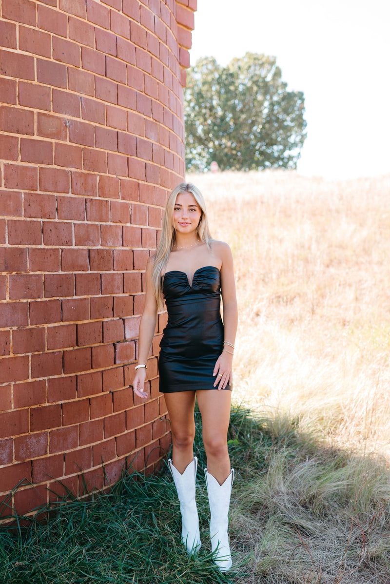 Strapless Faux Leather Dress-Dresses-Uniquities