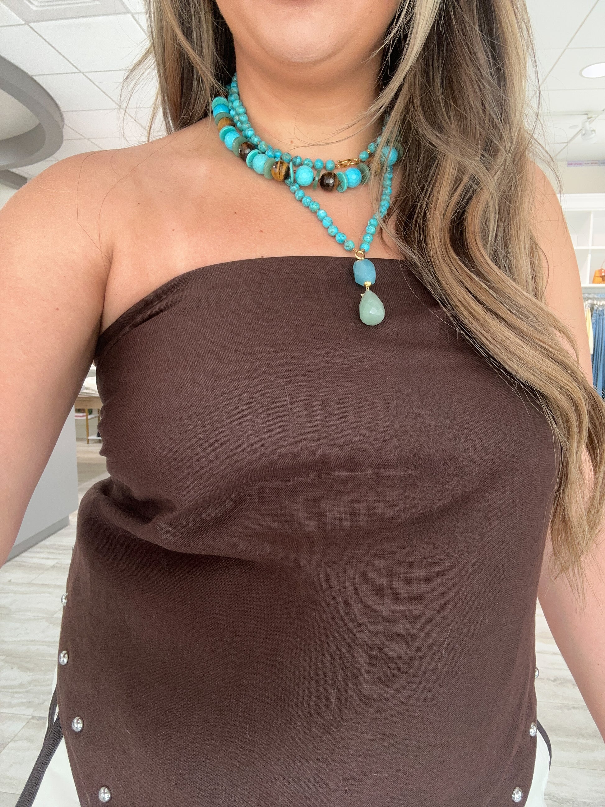 Turquoise + Tigers Eye Necklace-Jewelry-Uniquities