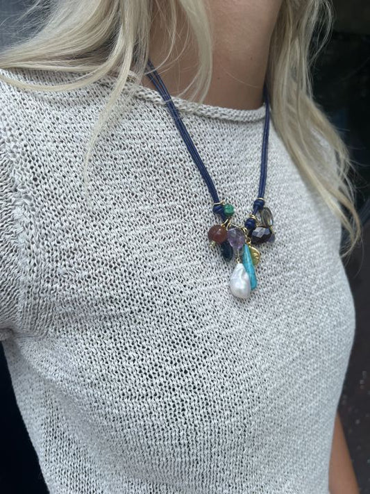 Turquoise Mix Leather Cord Necklace-Jewelry-Uniquities