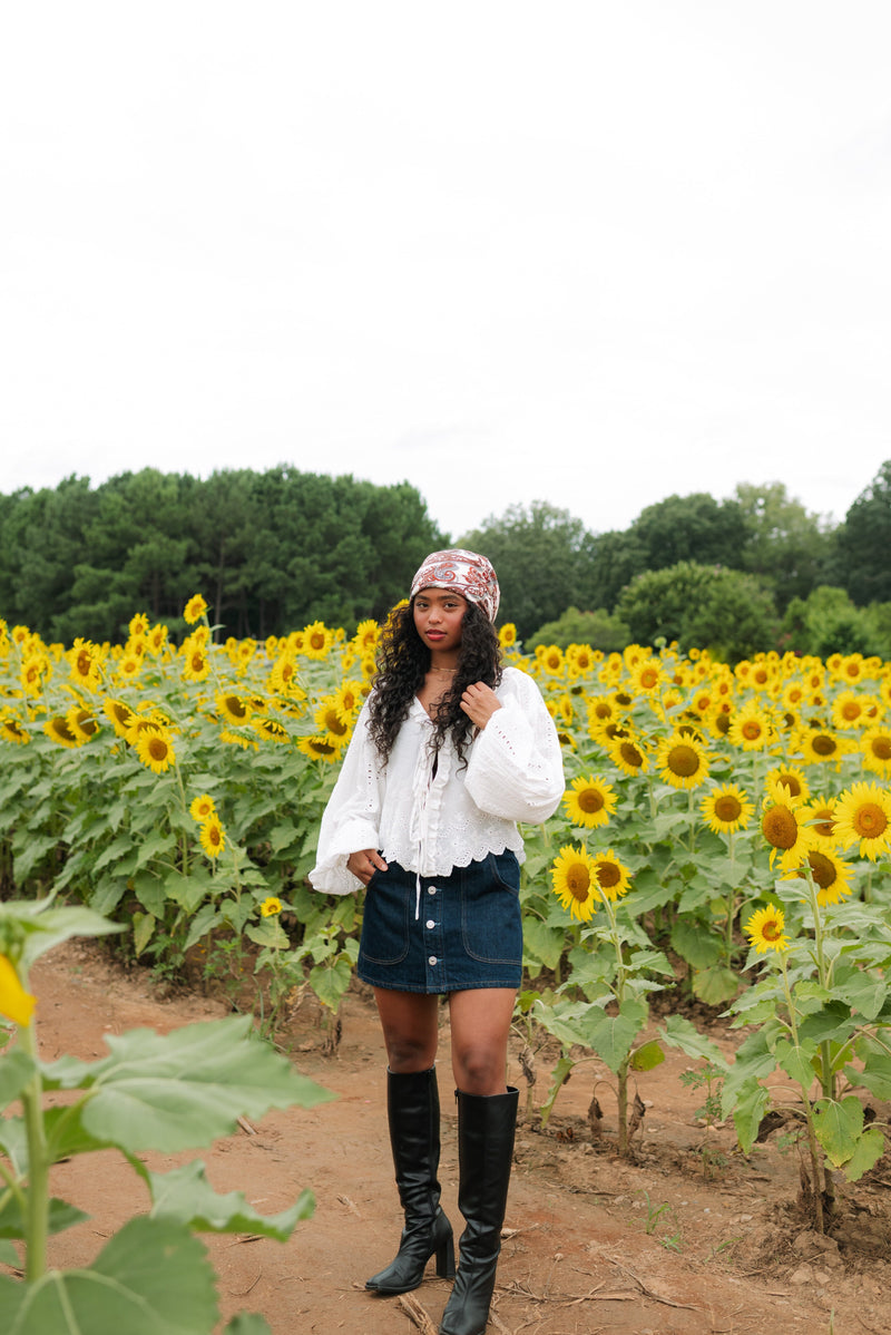 Curved Pocket Mini Skirt-Denim-Uniquities