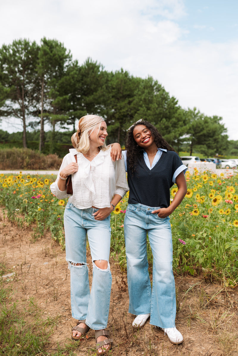 Saige Wide Leg Crop Jeans With Panel-Denim-Uniquities