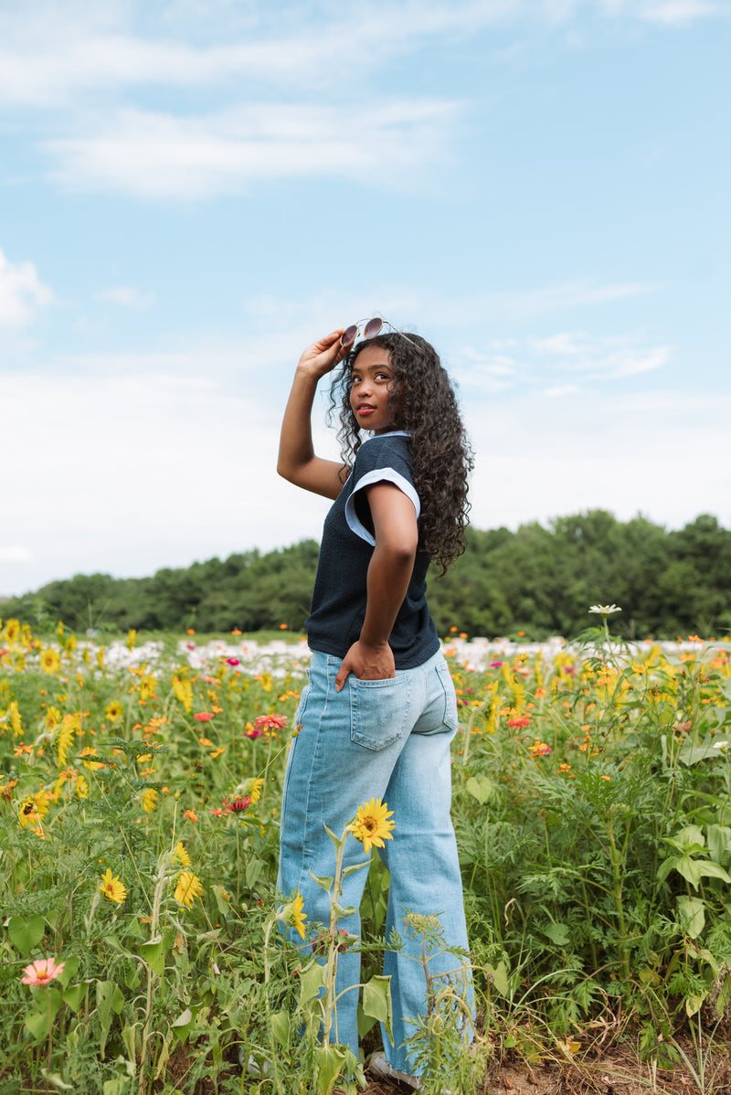 Saige Wide Leg Crop Jeans With Panel-Denim-Uniquities