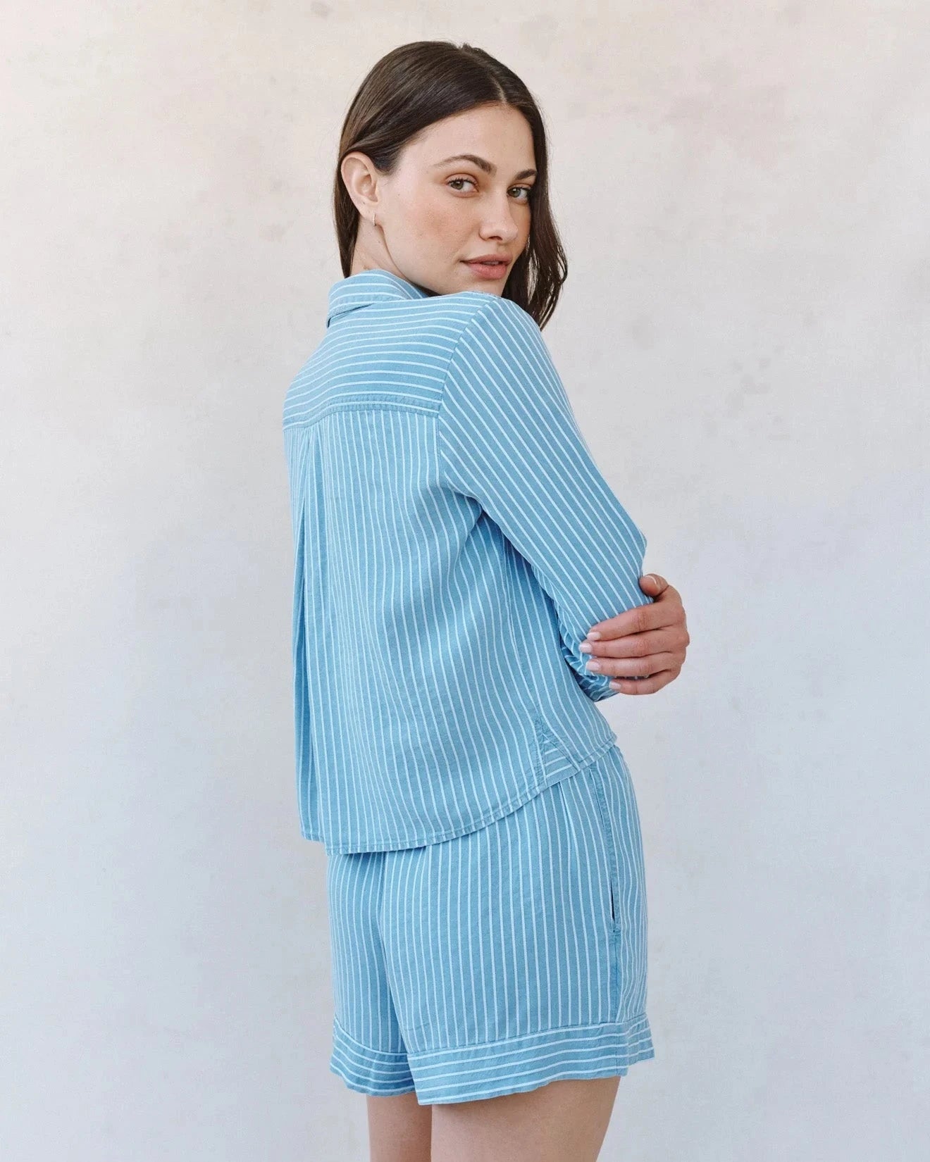 Mixed Stripe Button Down-Tops/Blouses-Uniquities