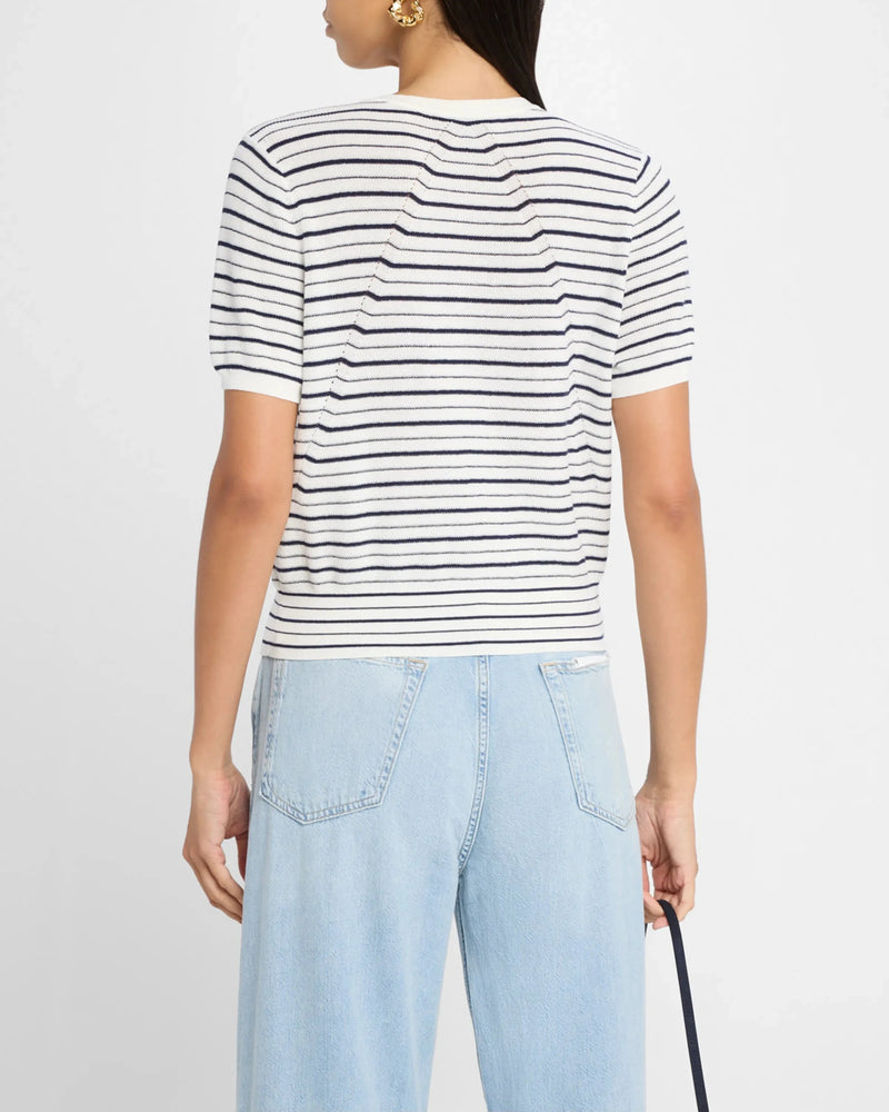 Dina Stripe Short Sleeve Cardigan-Sweaters-Uniquities