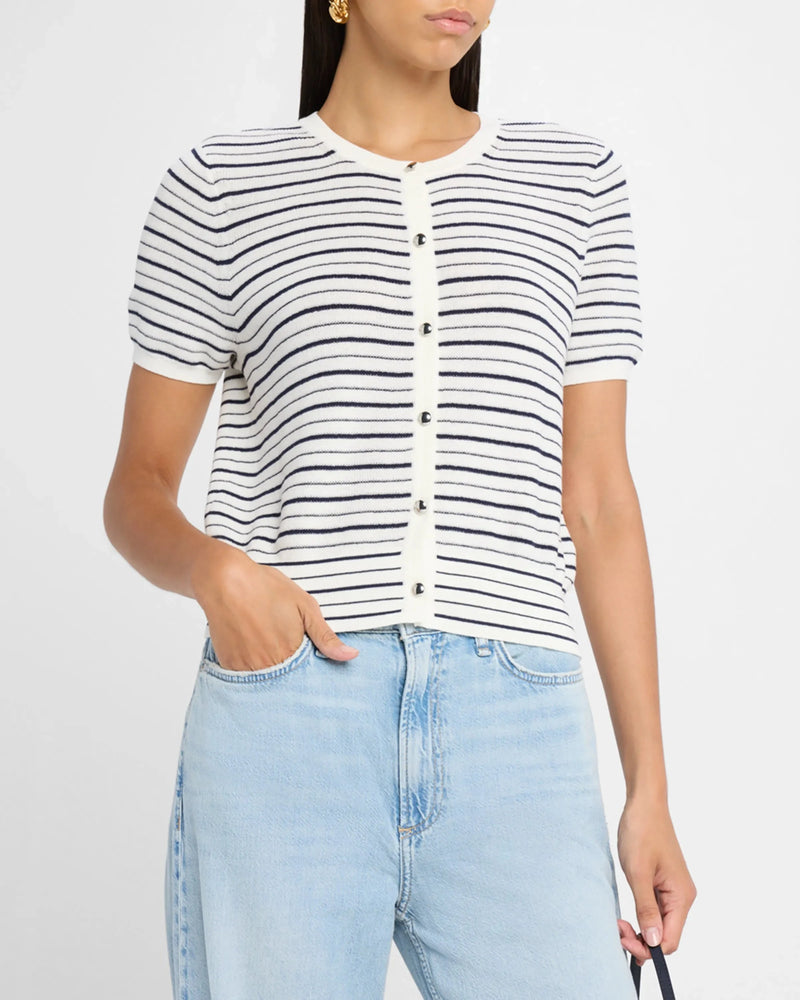 Dina Stripe Short Sleeve Cardigan-Sweaters-Uniquities