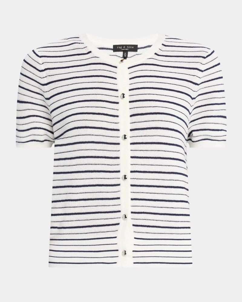 Dina Stripe Short Sleeve Cardigan-Sweaters-Uniquities