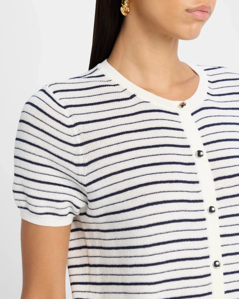Dina Stripe Short Sleeve Cardigan-Sweaters-Uniquities