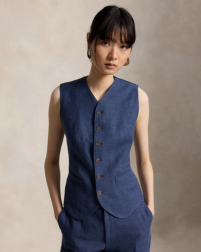 Linen-Cotton Twill Vest-Tops/Blouses-Uniquities