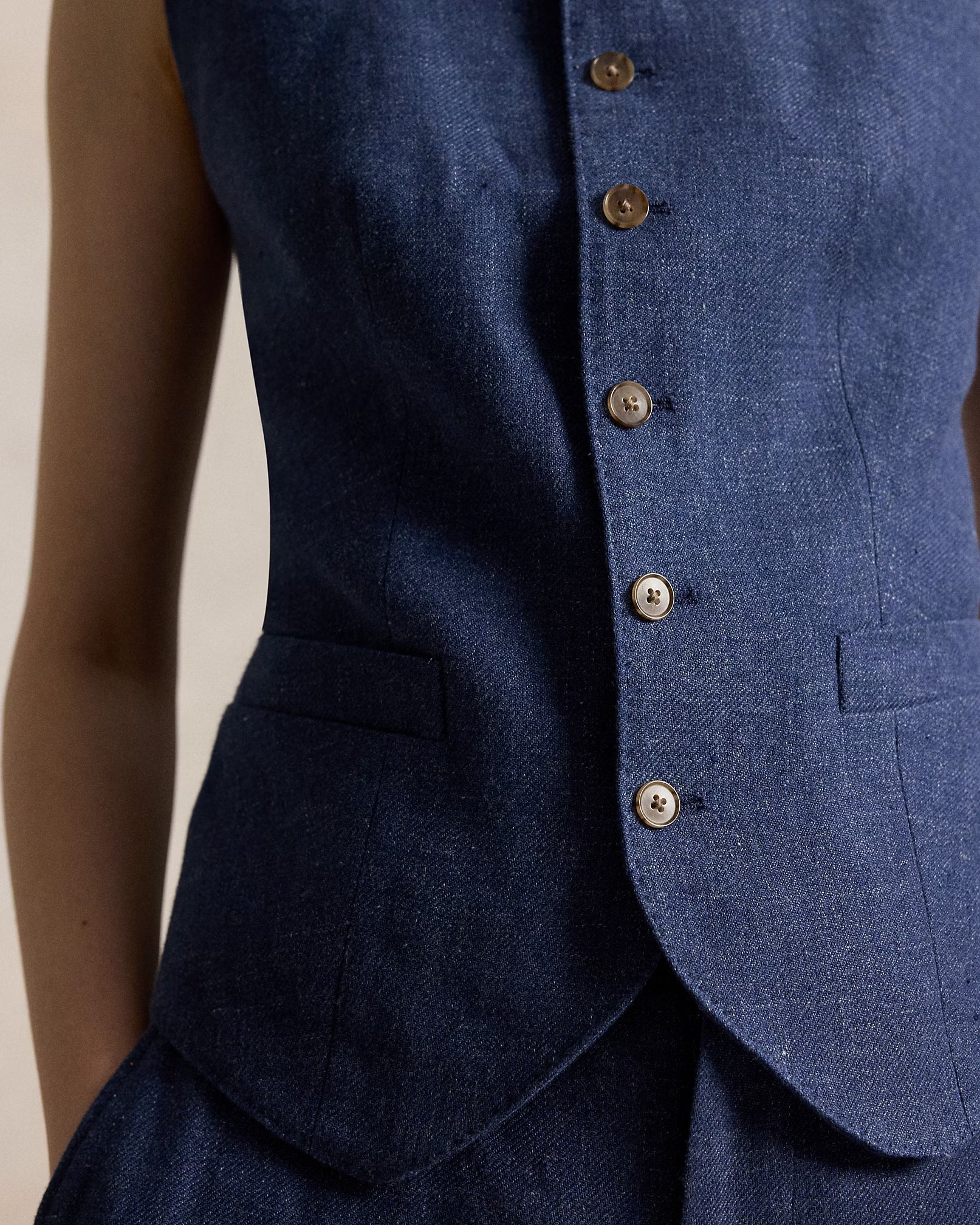Linen-Cotton Twill Vest-Tops/Blouses-Uniquities