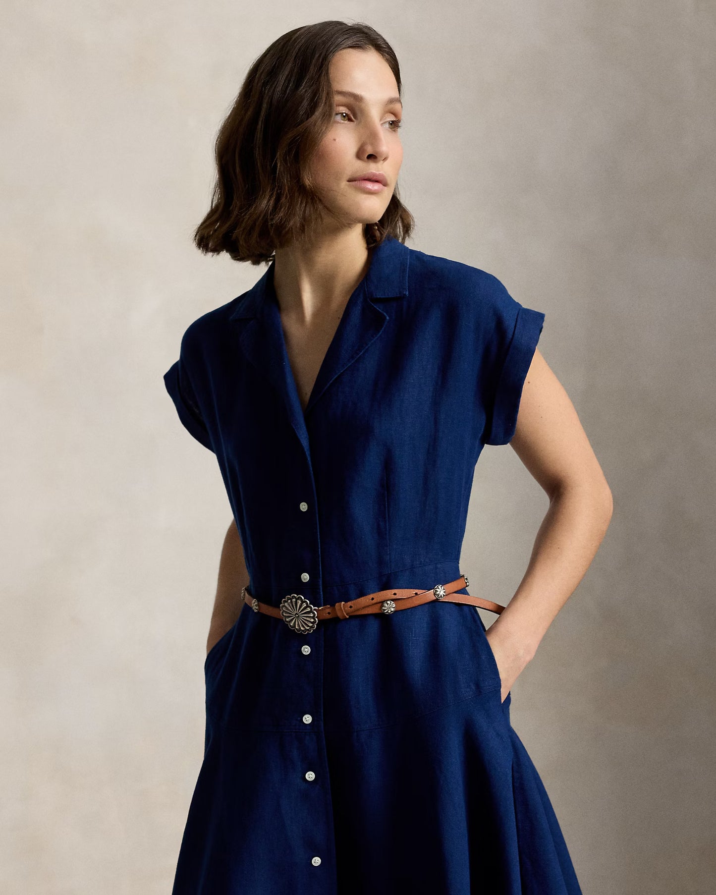 Linen Woven Collared Dress-Dresses-Uniquities