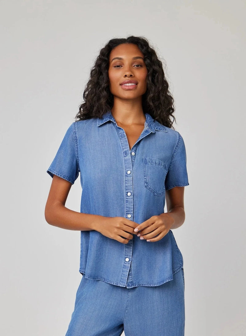 Short Sleeve Pocket Button Down-Tops/Blouses-Uniquities