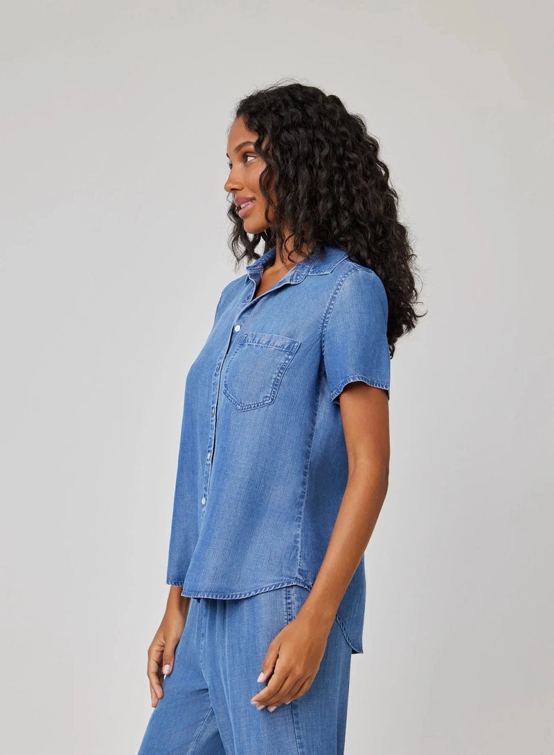 Short Sleeve Pocket Button Down-Tops/Blouses-Uniquities