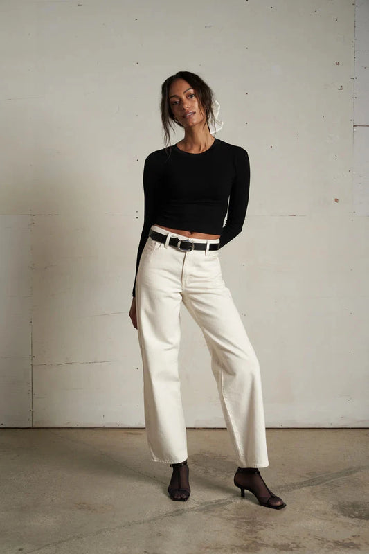 Sienna Luxe Rib Cropped Long Sleeve Tee-Tee Shirts-Uniquities