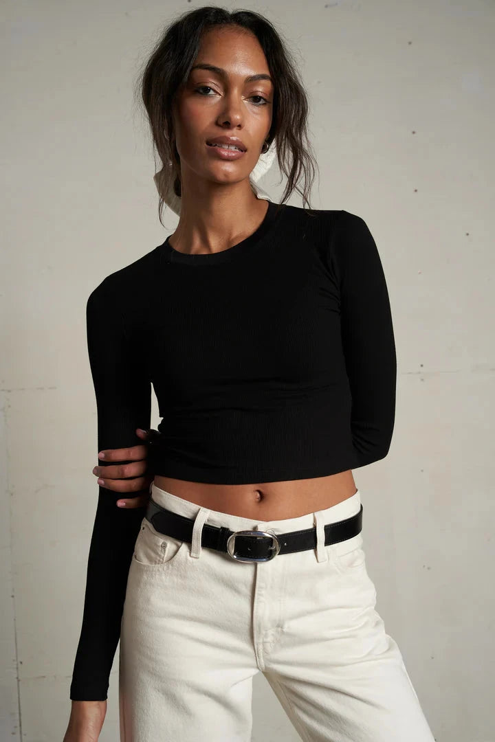 Sienna Luxe Rib Cropped Long Sleeve Tee-Tee Shirts-Uniquities