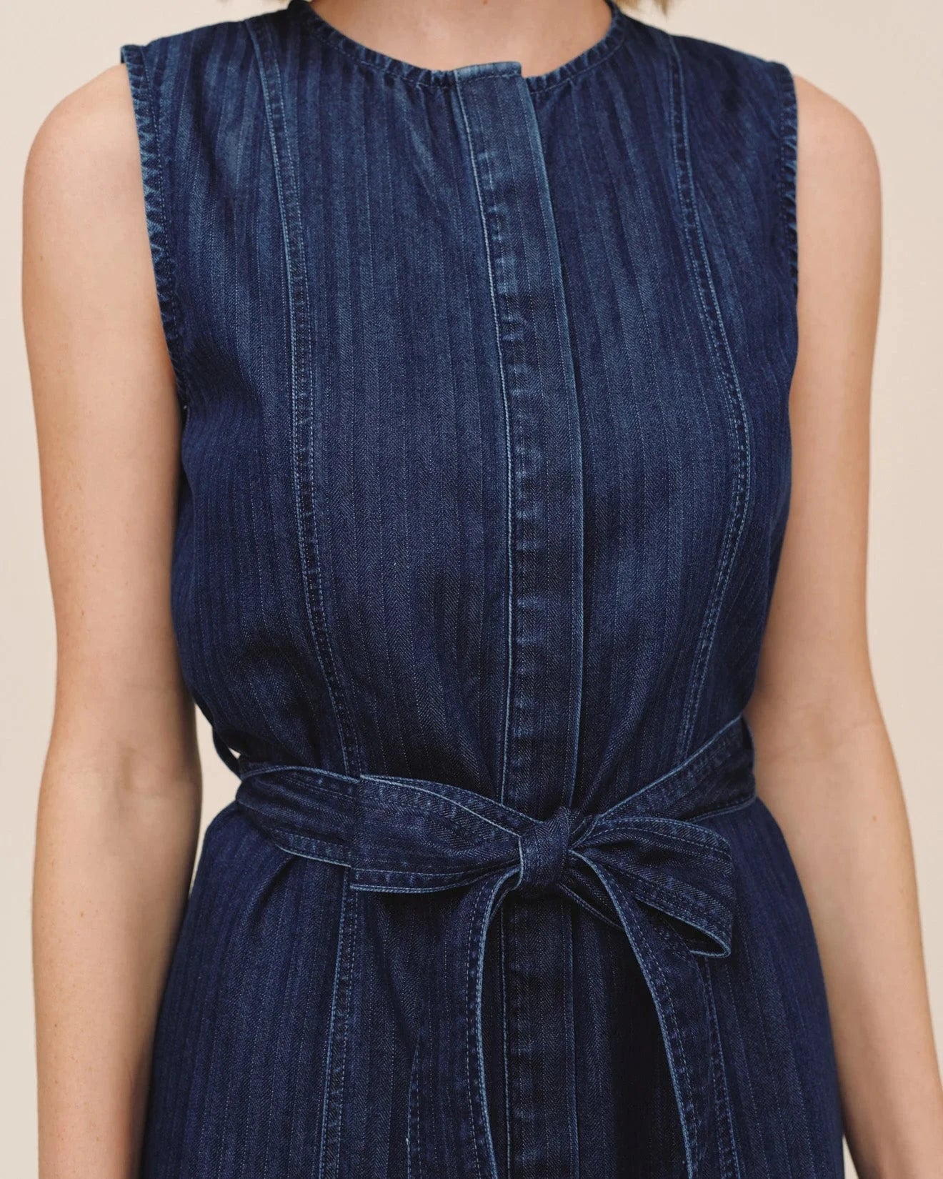 Sleeveless Seamed Shirt Dress-Dresses-Uniquities