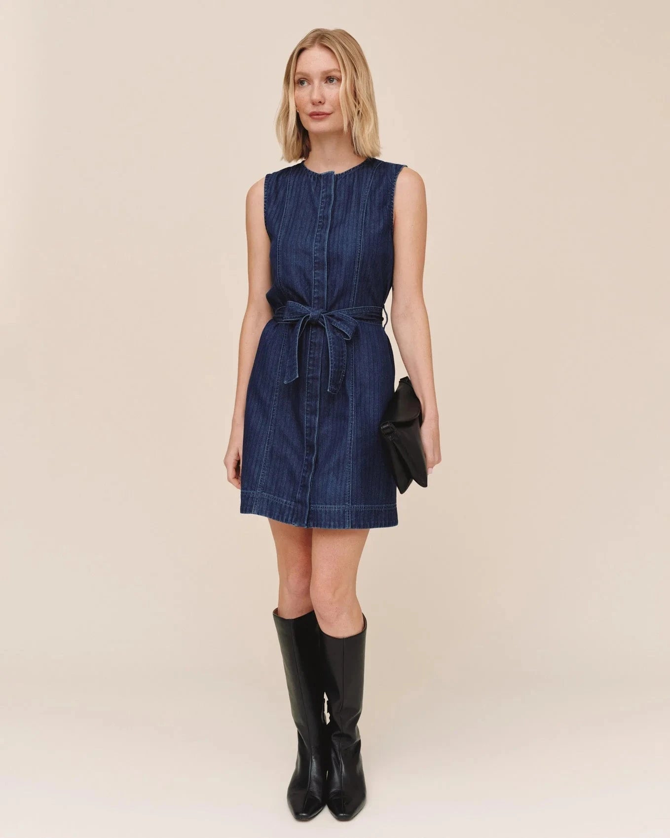 Sleeveless Seamed Shirt Dress-Dresses-Uniquities