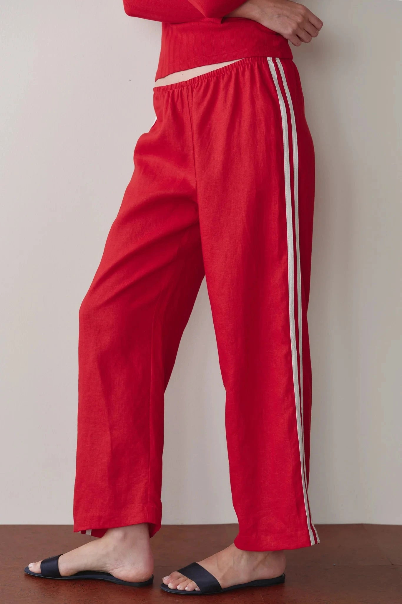 Linen Crop Racer Stripe Pant-Bottoms-Uniquities