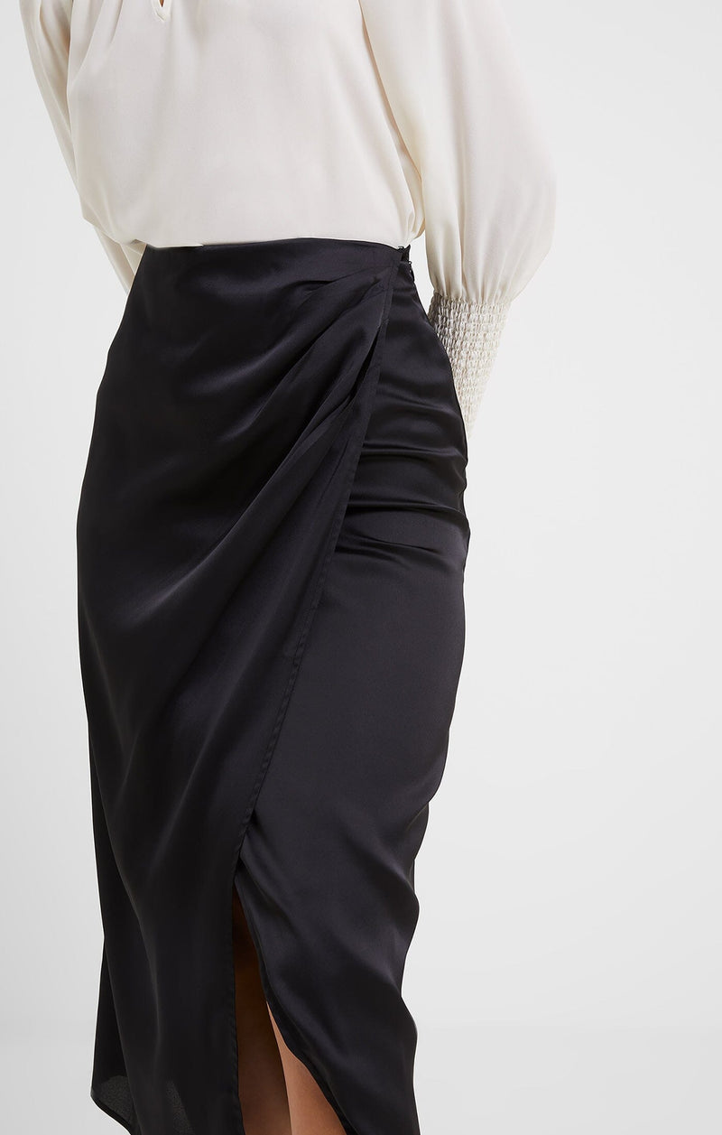 Inu Satin Midi Wrap Skirt-Bottoms-Uniquities
