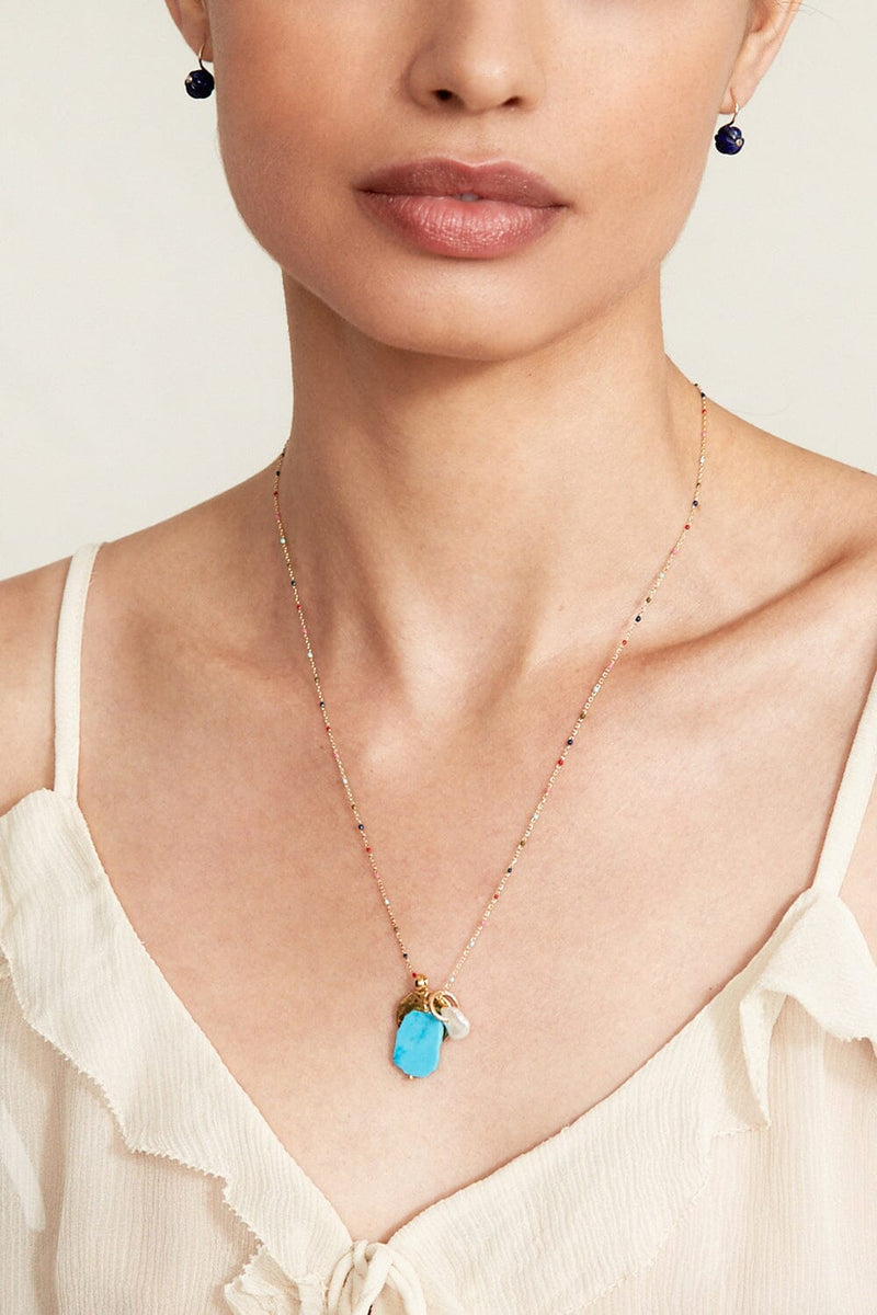 Turquoise Pearl Dot Chain Necklace-Jewelry-Uniquities