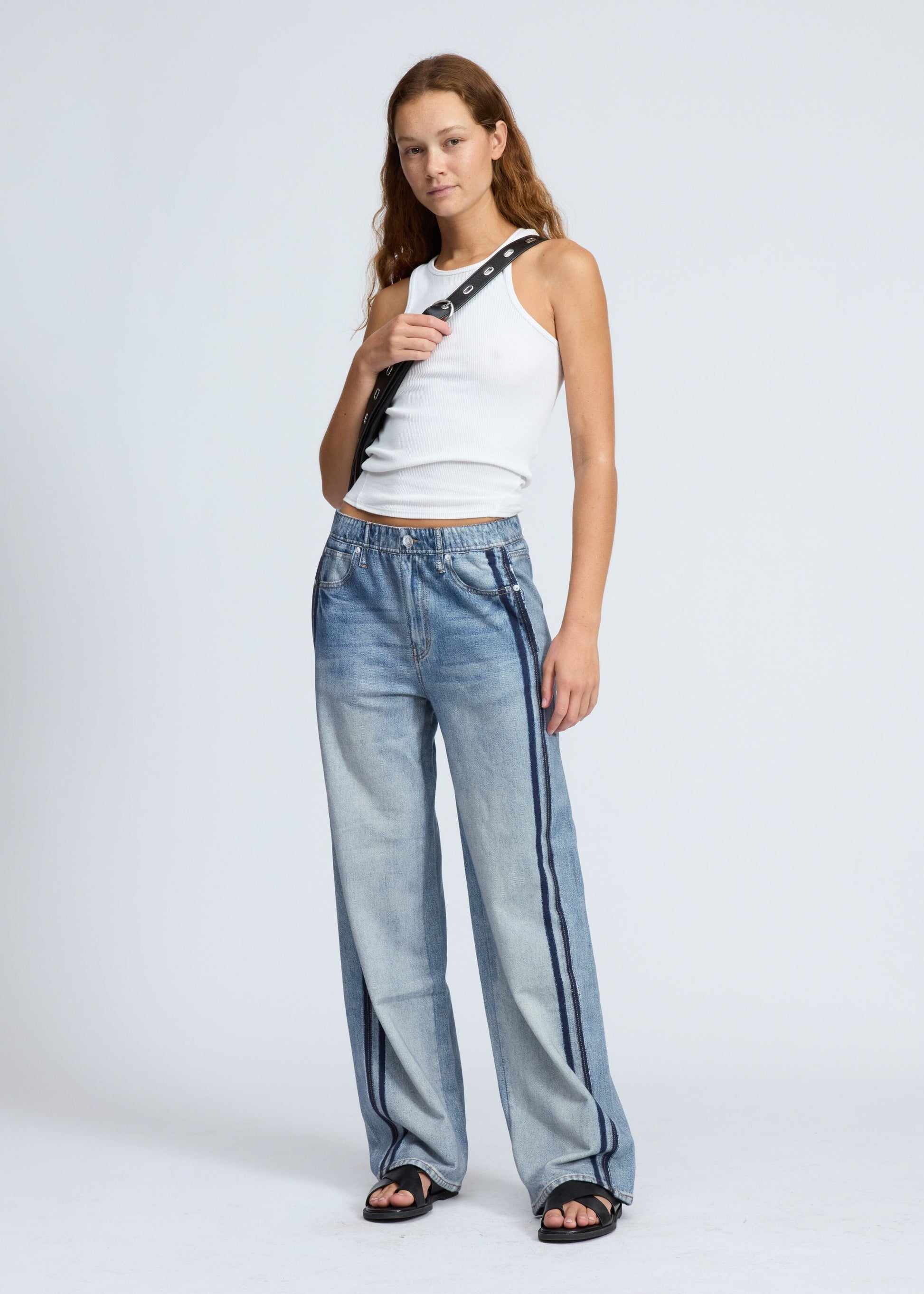 Miramar Wide Leg Track Pant-Denim-Uniquities