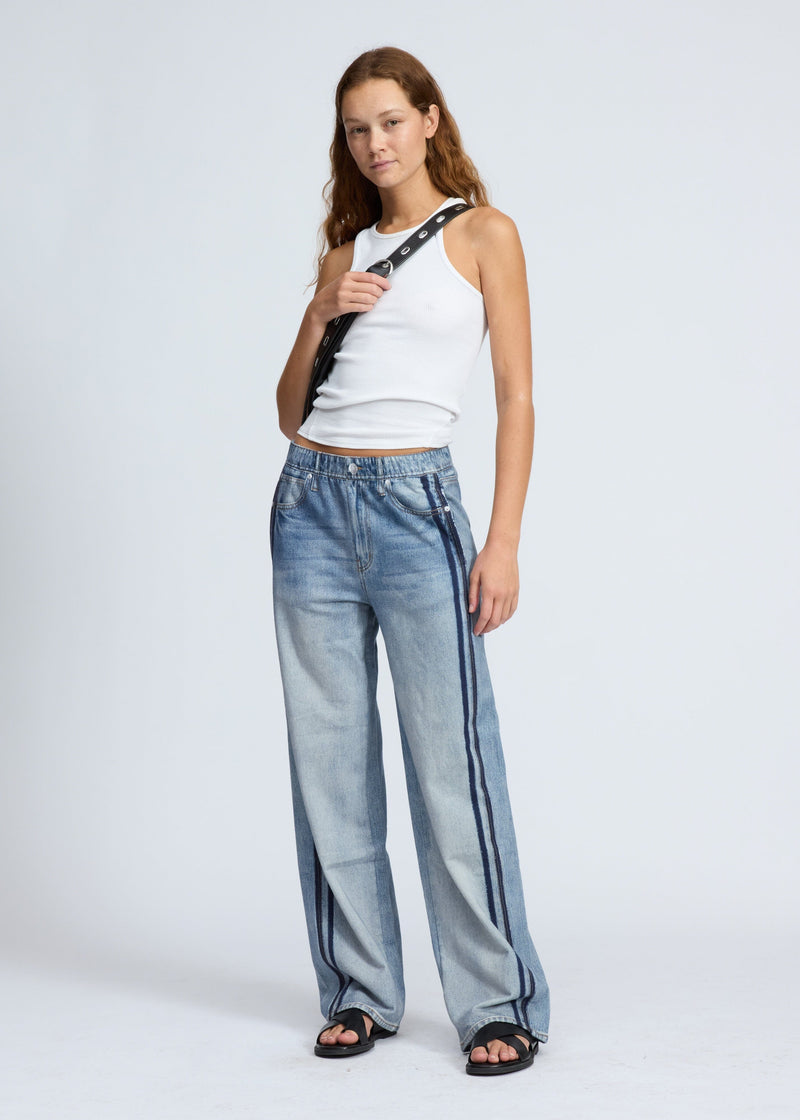 Miramar Wide Leg Track Pant-Denim-Uniquities