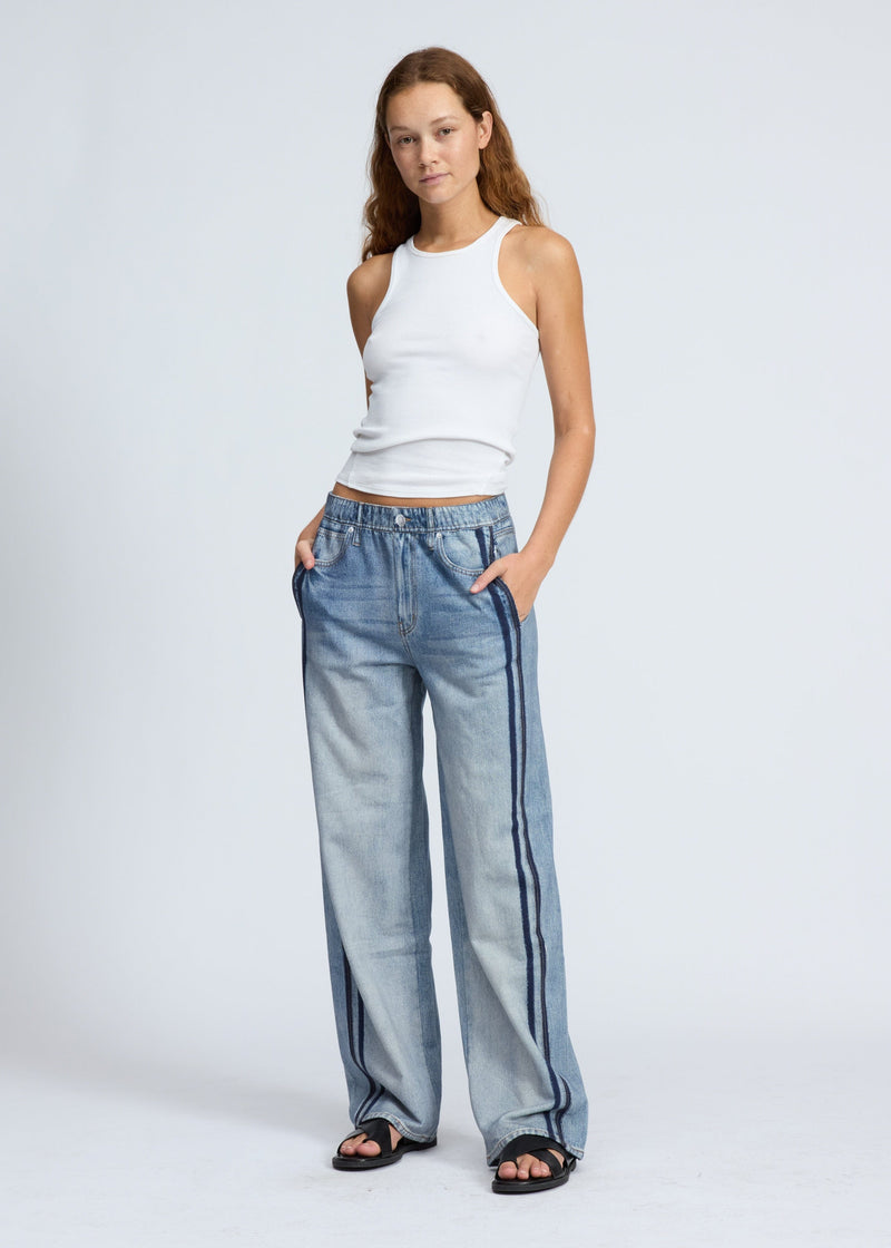 Miramar Wide Leg Track Pant-Denim-Uniquities