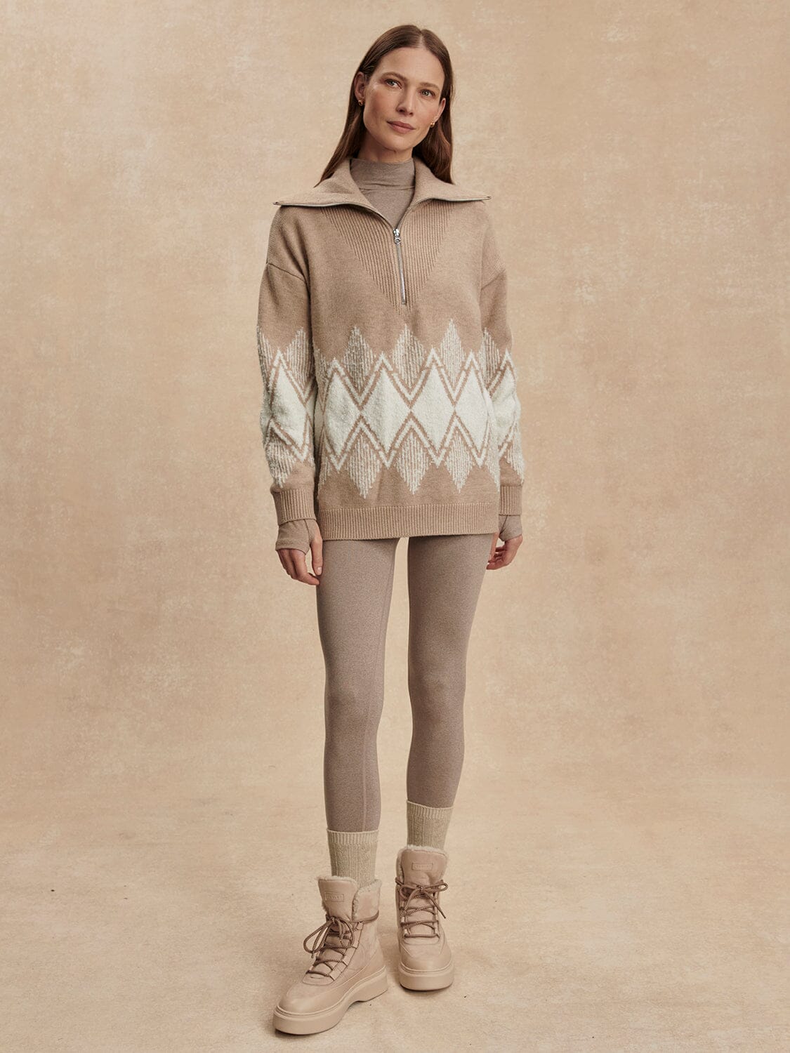 Betty Jacquard Half Zip-Sweaters-Uniquities