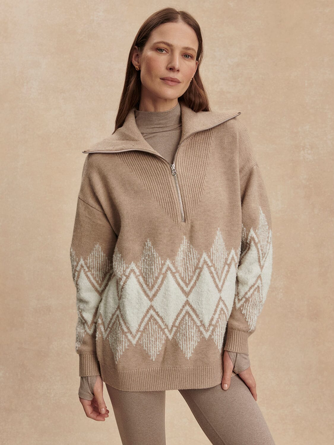 Betty Jacquard Half Zip-Sweaters-Uniquities