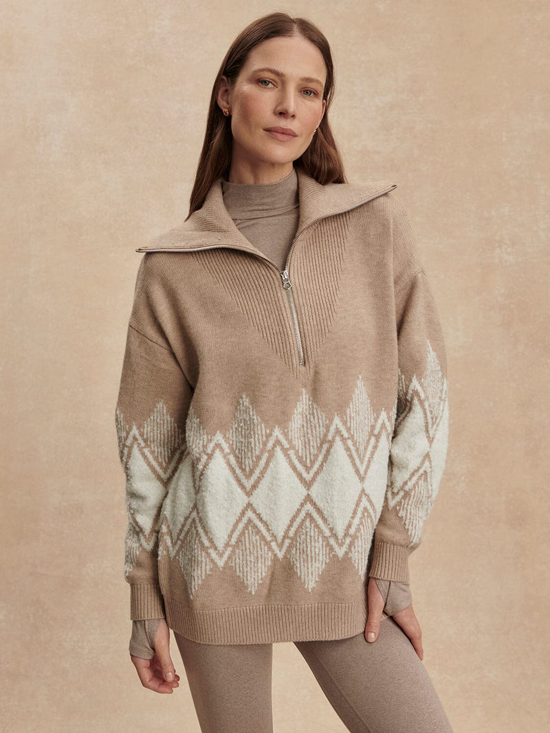 Betty Jacquard Half Zip-Sweaters-Uniquities