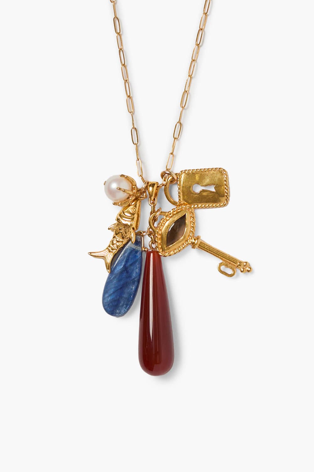 Fish & Red Agate Charm Necklace-Jewelry-Uniquities