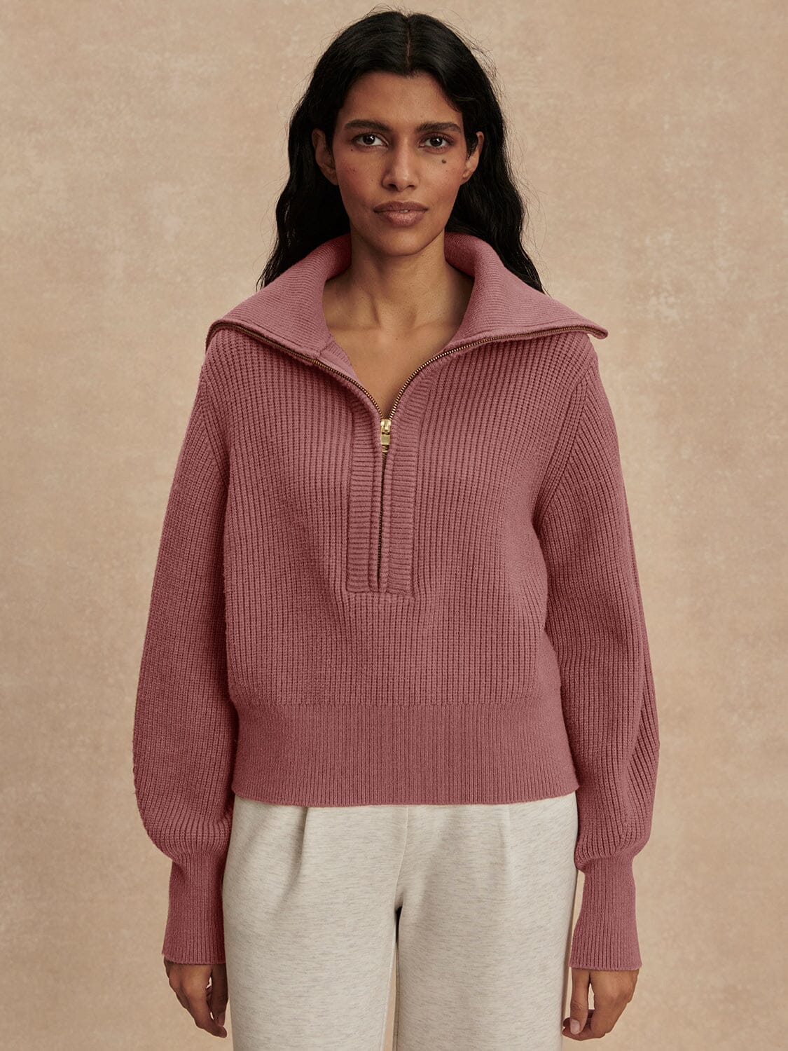 Maura Half Zip Rib Knit-Sweaters-Uniquities