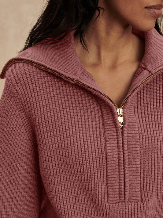 Maura Half Zip Rib Knit-Sweaters-Uniquities