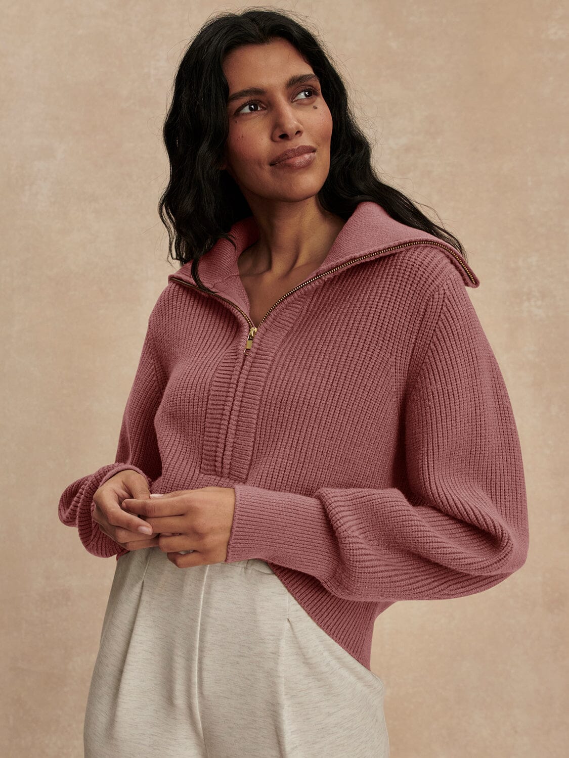 Maura Half Zip Rib Knit-Sweaters-Uniquities