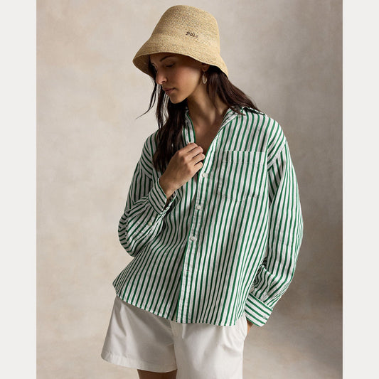 Striped Linen Collared Shirt-Tops/Blouses-Uniquities