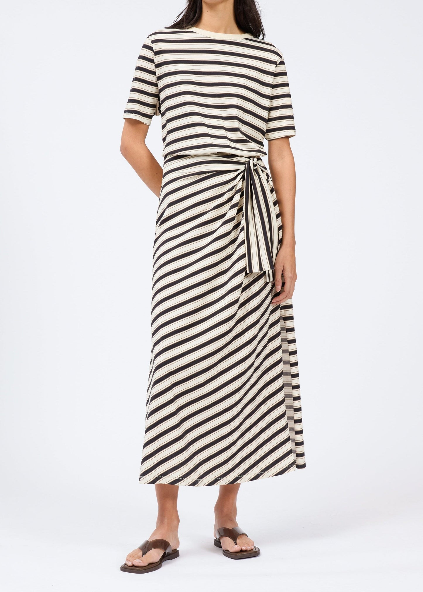 Slub Stripe Tee Midi Dress-Dresses-Uniquities