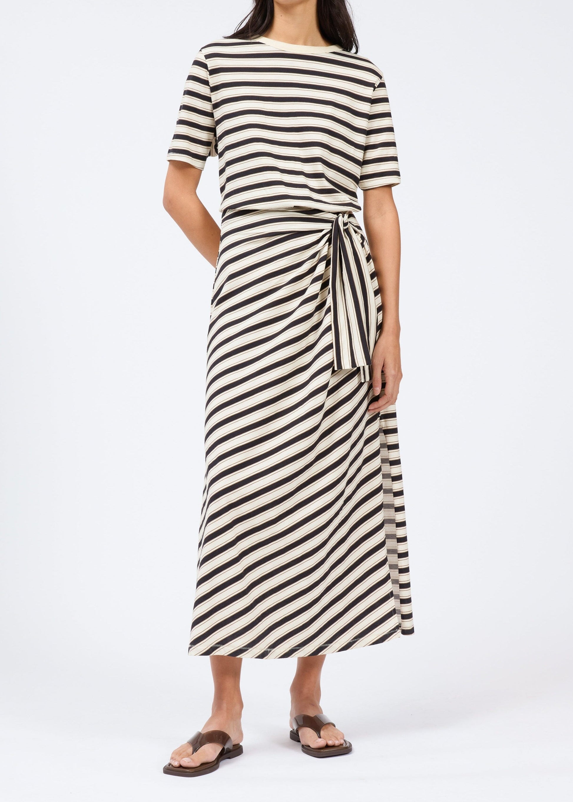 Slub Stripe Tee Midi Dress-Dresses-Uniquities