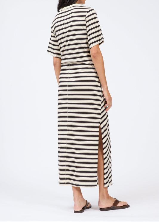 Slub Stripe Tee Midi Dress-Dresses-Uniquities