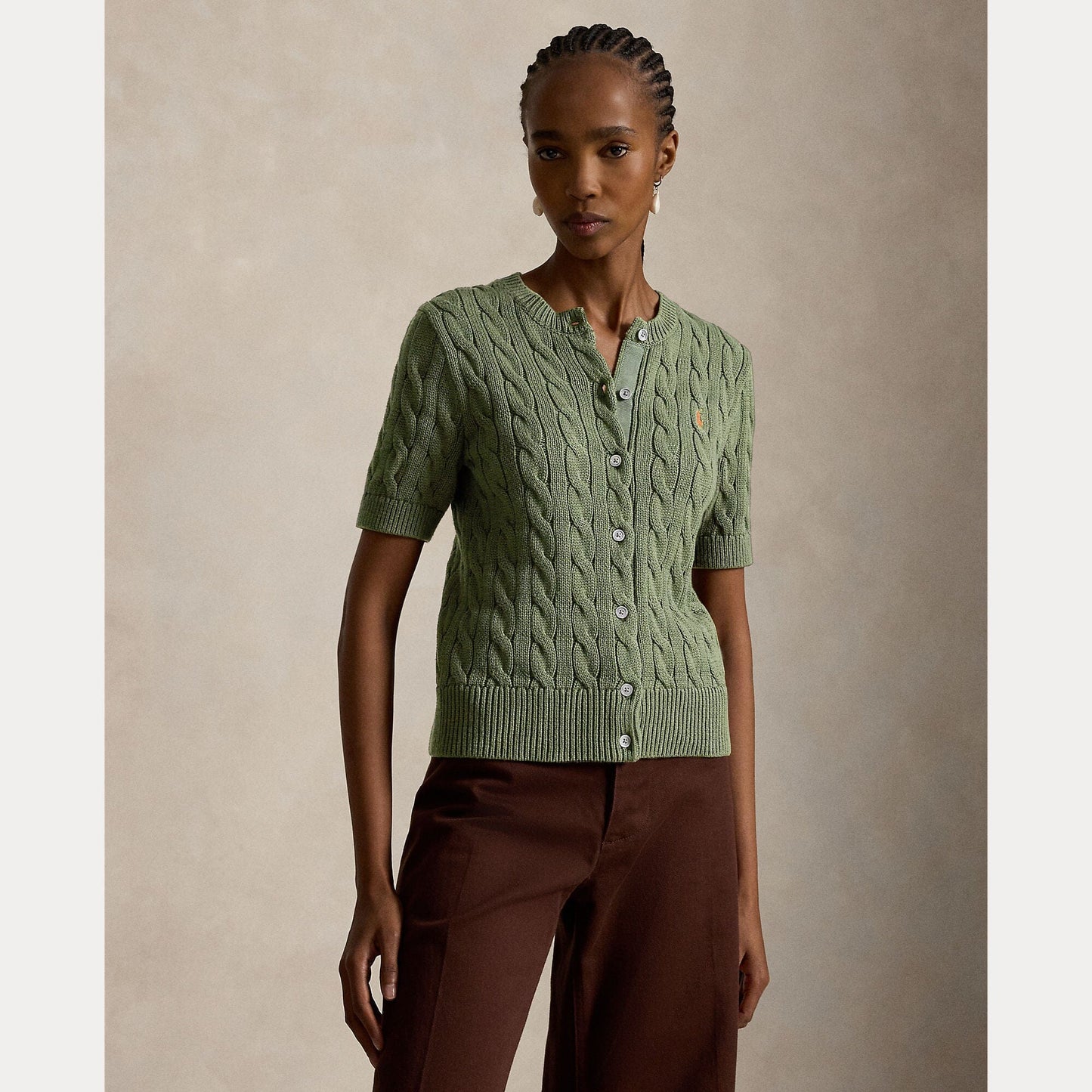 Cotton Short Sleeve Crewneck Cardigan-Sweaters-Uniquities