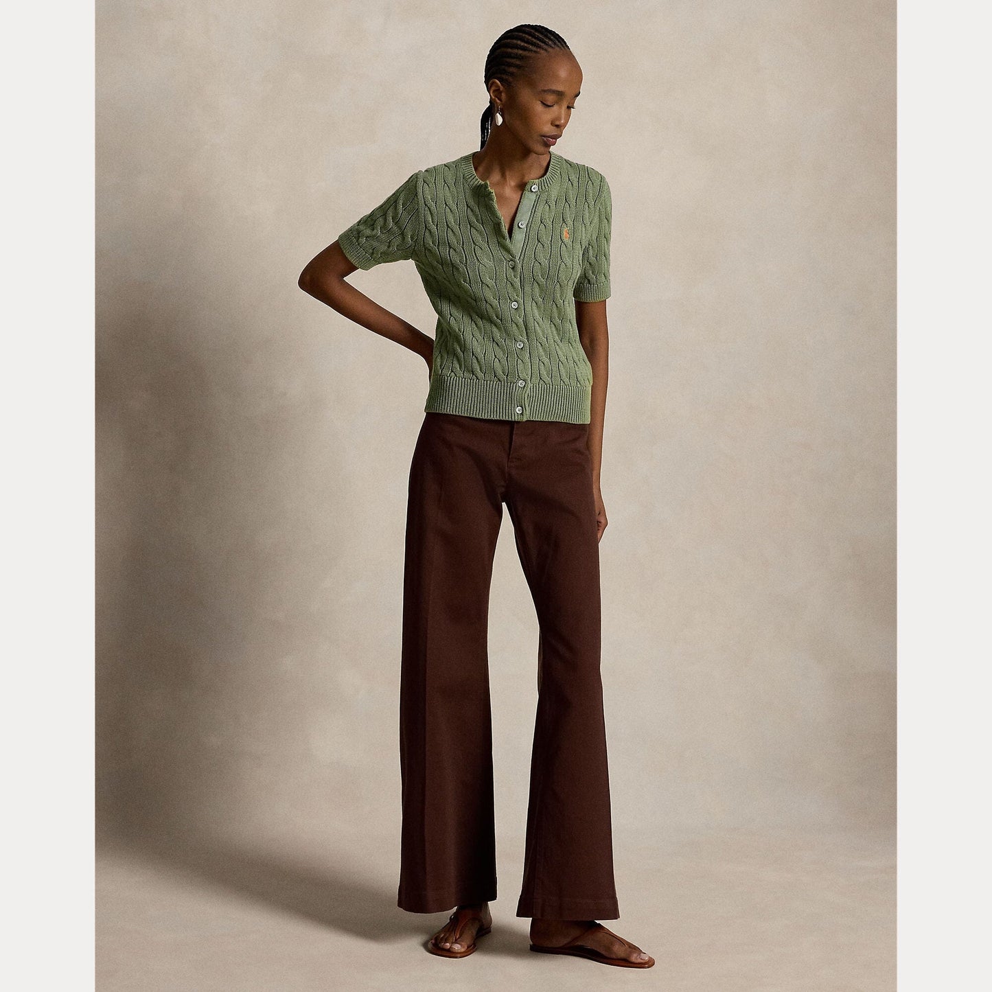 Cotton Short Sleeve Crewneck Cardigan-Sweaters-Uniquities