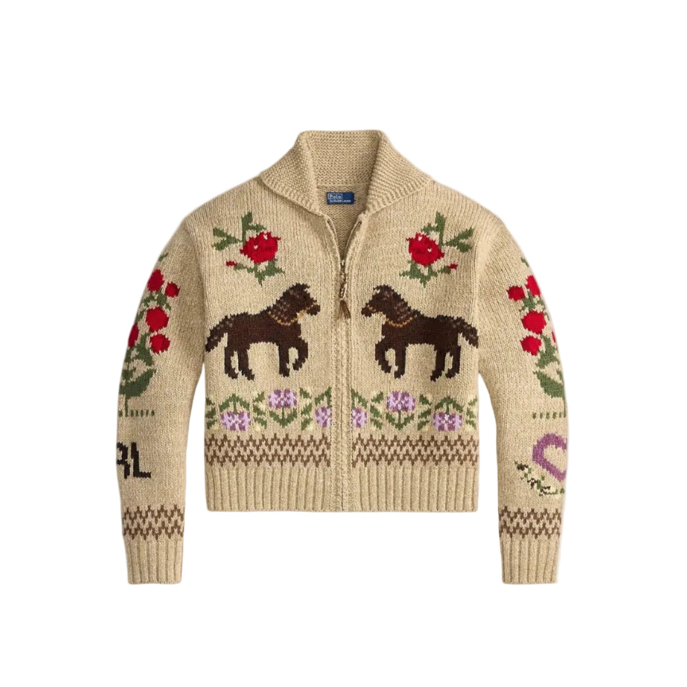 Long Sleeve Crewneck Horse Cardigan-Sweaters-Uniquities