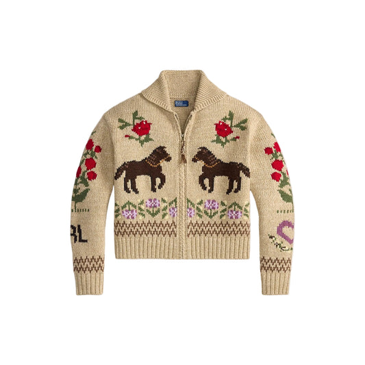 Long Sleeve Crewneck Horse Cardigan-Sweaters-Uniquities