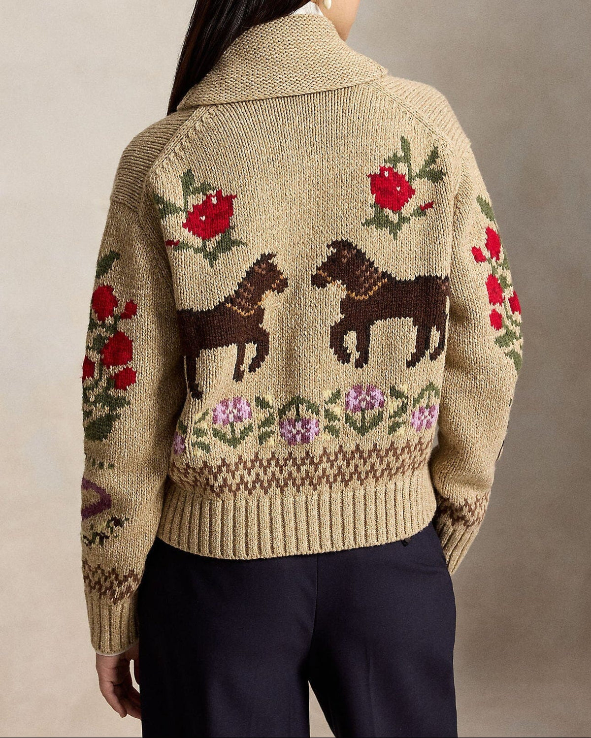 Long Sleeve Crewneck Horse Cardigan-Sweaters-Uniquities