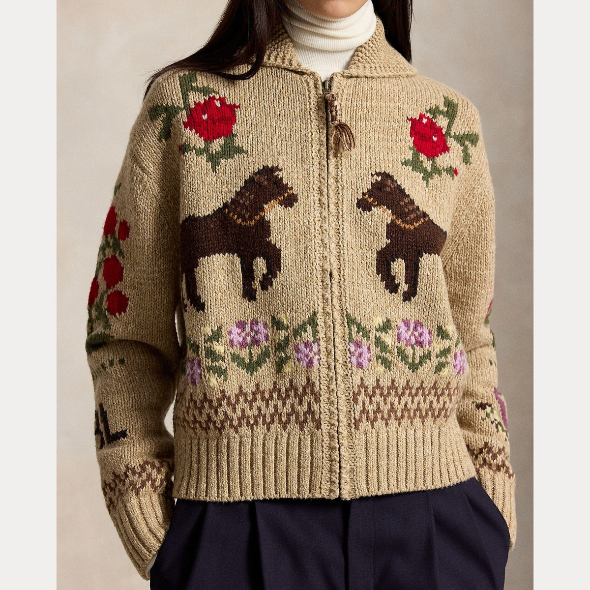 Long Sleeve Crewneck Horse Cardigan-Sweaters-Uniquities
