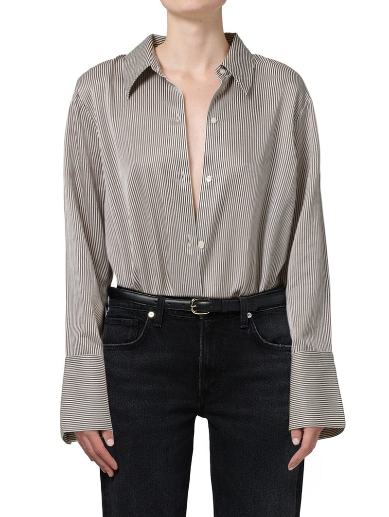 Camilia Shirt in Bronze Stripe-Tops/Blouses-Uniquities