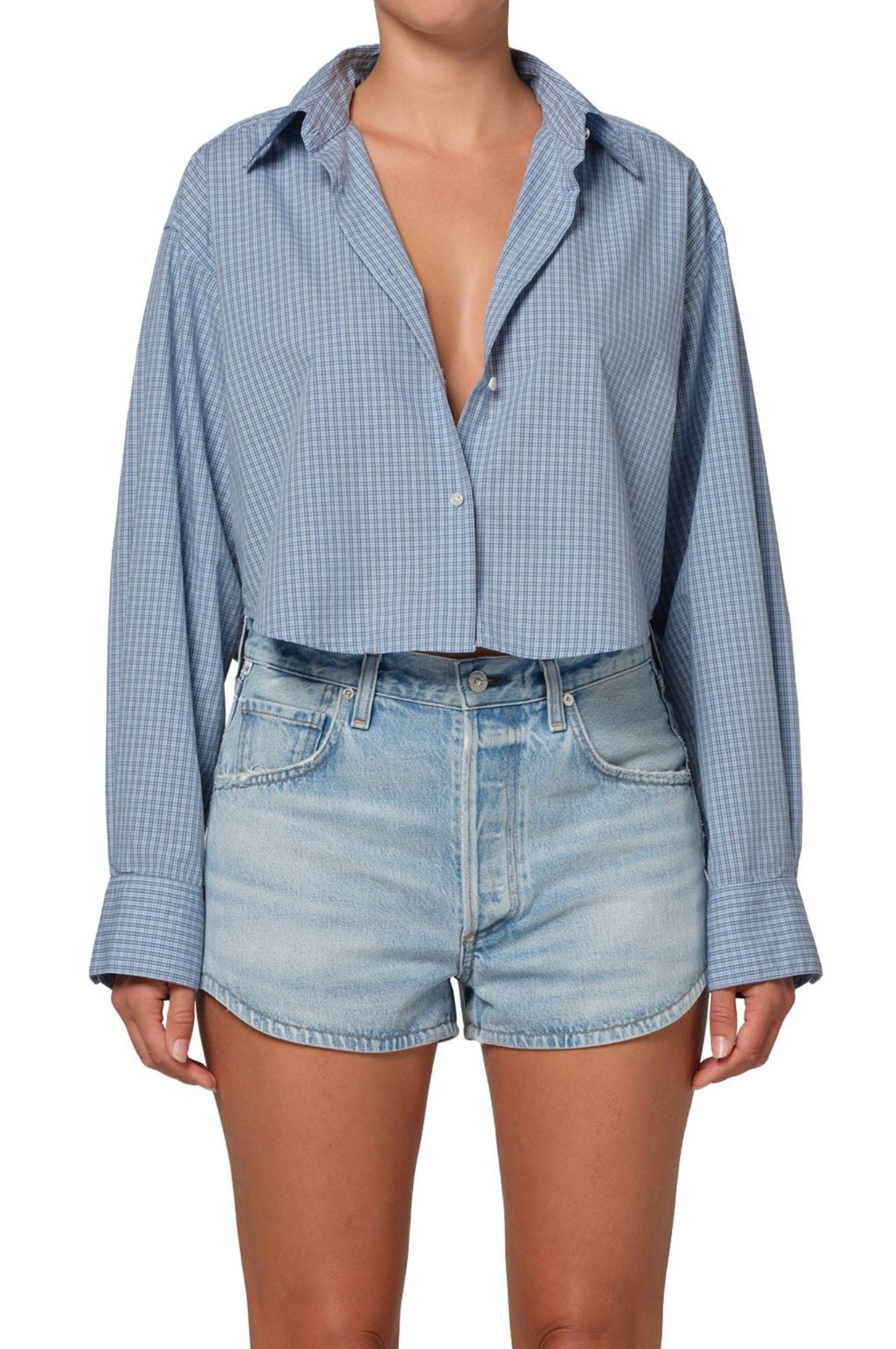Ana Cropped Shirt in Plaid-Tops/Blouses-Uniquities