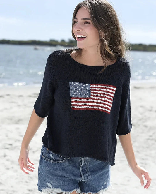 Flag Short Sleeve Sweater-Sweaters-Uniquities