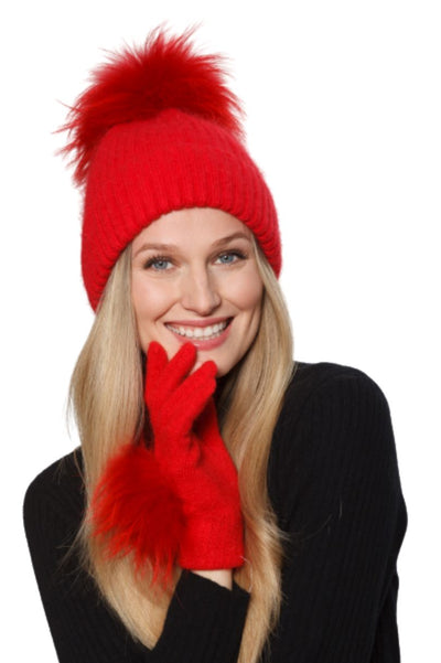 Angora Wool Pom Hat Red-Accessories-Uniquities